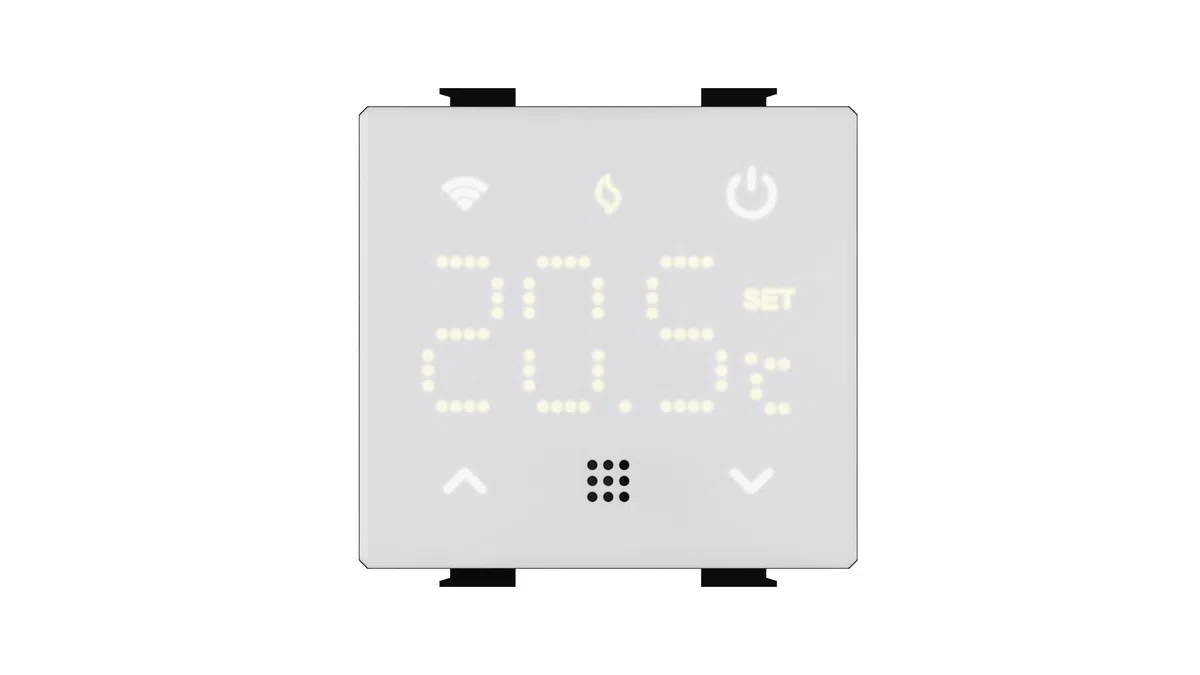 termostato da incasso modulo programmabile 2P 240V display touch retroilluminato colore bianco compatibile su supporti Bticino Matix