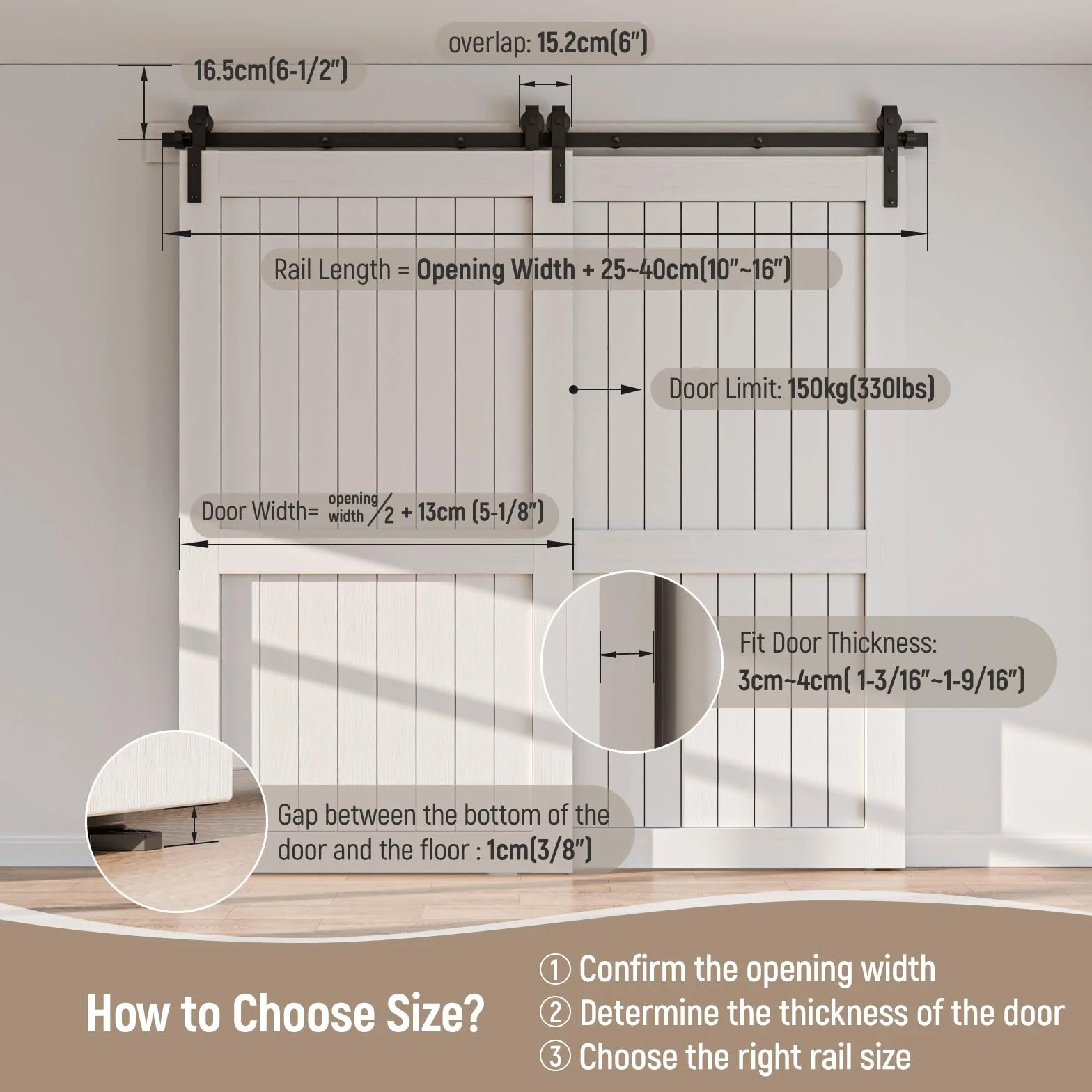 5.5FT/173CM Binario per Porta Scorrevole per Bypass Doppie Porte Facile da Installare, Nero Forma J