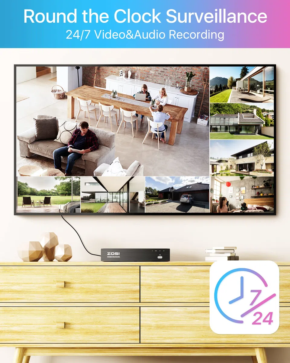 ZOSI 5MP Kit Videosorveglianza PoE, 8CH 4K NVR con 2TB HDD, 4x 5MP Telecamera PoE, AI Rilevamento di Persone e Veicoli, Audio Bidirezionale, Visione Notturna a Colori, C225
