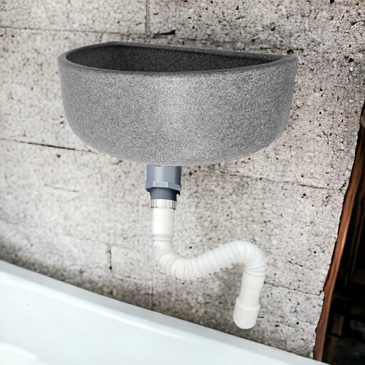 Varile Premium - Set lavandino in granito in plastica per giardino e cantina, con filtro di scarico per capelli in plastica