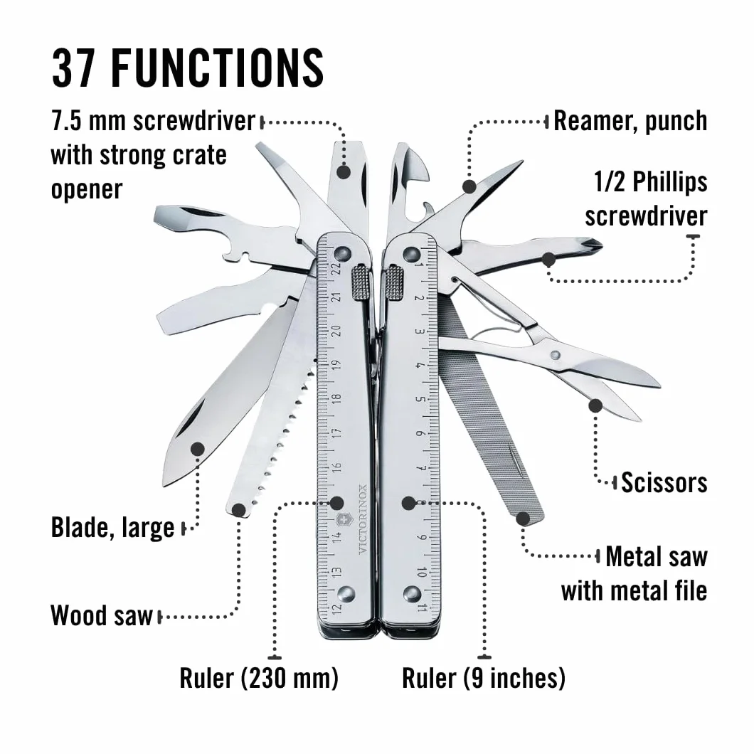 Victorinox SwissTool X Plus, 37 funzioni (Lama, seghetto per Legno), Fodero in Pelle Incluso