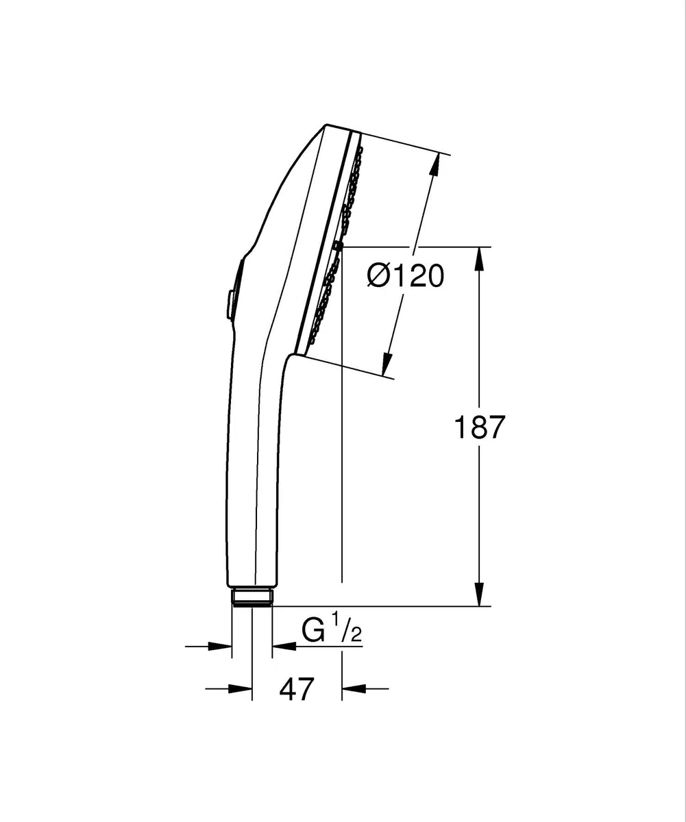 GROHE Vitalio Joy+ 120 Doccino doccia con 3 getti: pioggia, getto, booster (risparmio idrico 7,9 l/min, protezione antiscottatura, sistema di montaggio universale), cromata, 1348640000