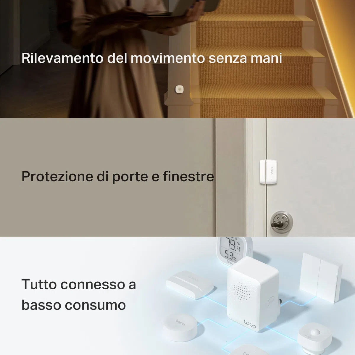 Tapo T30 KIT Sistema di Allarme, Antifurto, Allarme Casa senza Fili, 1 Sensore di Movimento e 2 Sensori di Finestra, Compatibile cogli Altri Dipositivi Smart, Avvisi Istantanei APP
