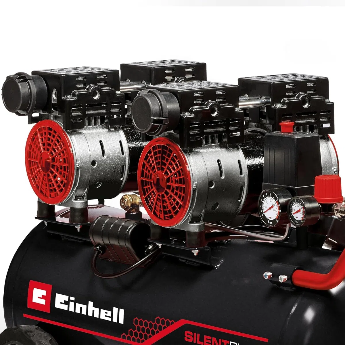 Compressore Einhell TE-AC 270/50 Silent Plus (1500 W, max. 8 bar, serbatoio da 50 l, potenza aspirazione 270 l/min, velocità 1450 min^-1, riduttore pressione, manometro, lubrificato, incl. accessori)