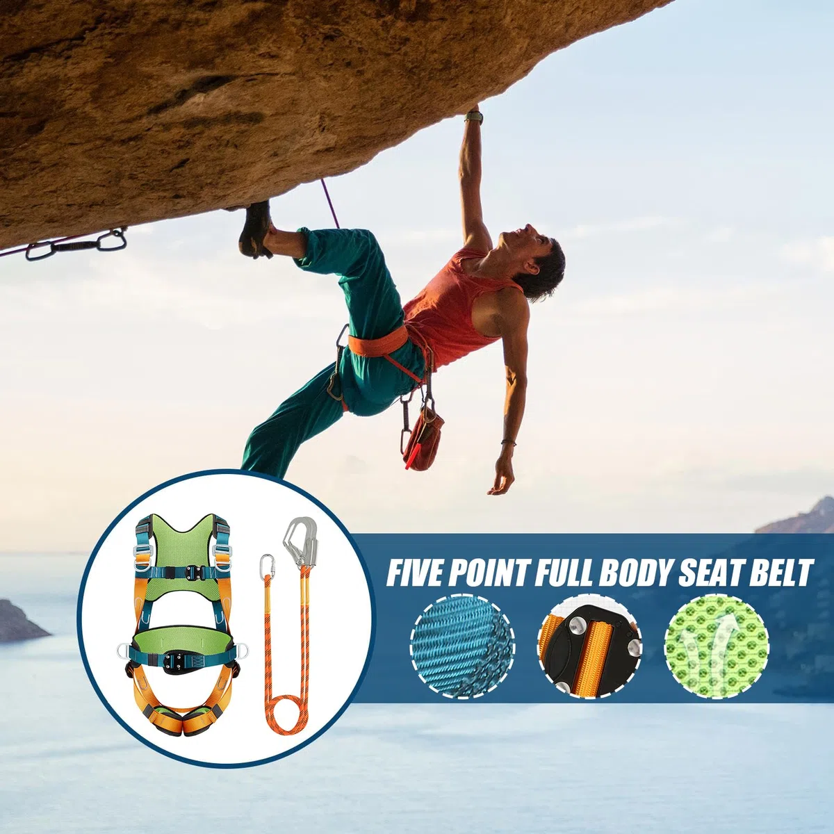 Generico Imbracatura Anticaduta | Kit di Sicurezza per Tetti con Cintura Corpo e Imbracatura - Cintura con Imbragatura Completa Comoda e Gancio Rapido per Arrampicata Escursionismo e Sport Esterni