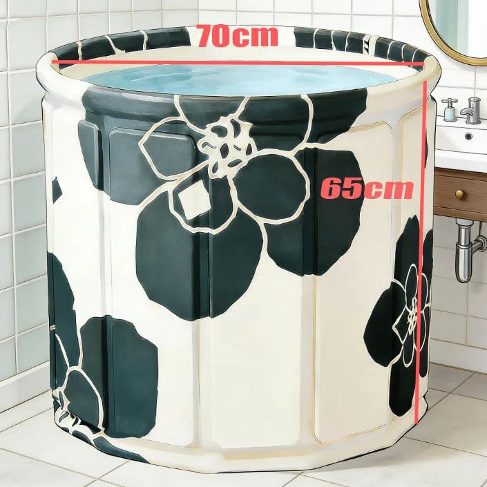 Vasca da bagno Portatile per Adulti, Buon Isolamento Termico, Supporto Stabile, Doppia Uscita di Scarico, per Bagno Cald, Ice Bath 70x65cm