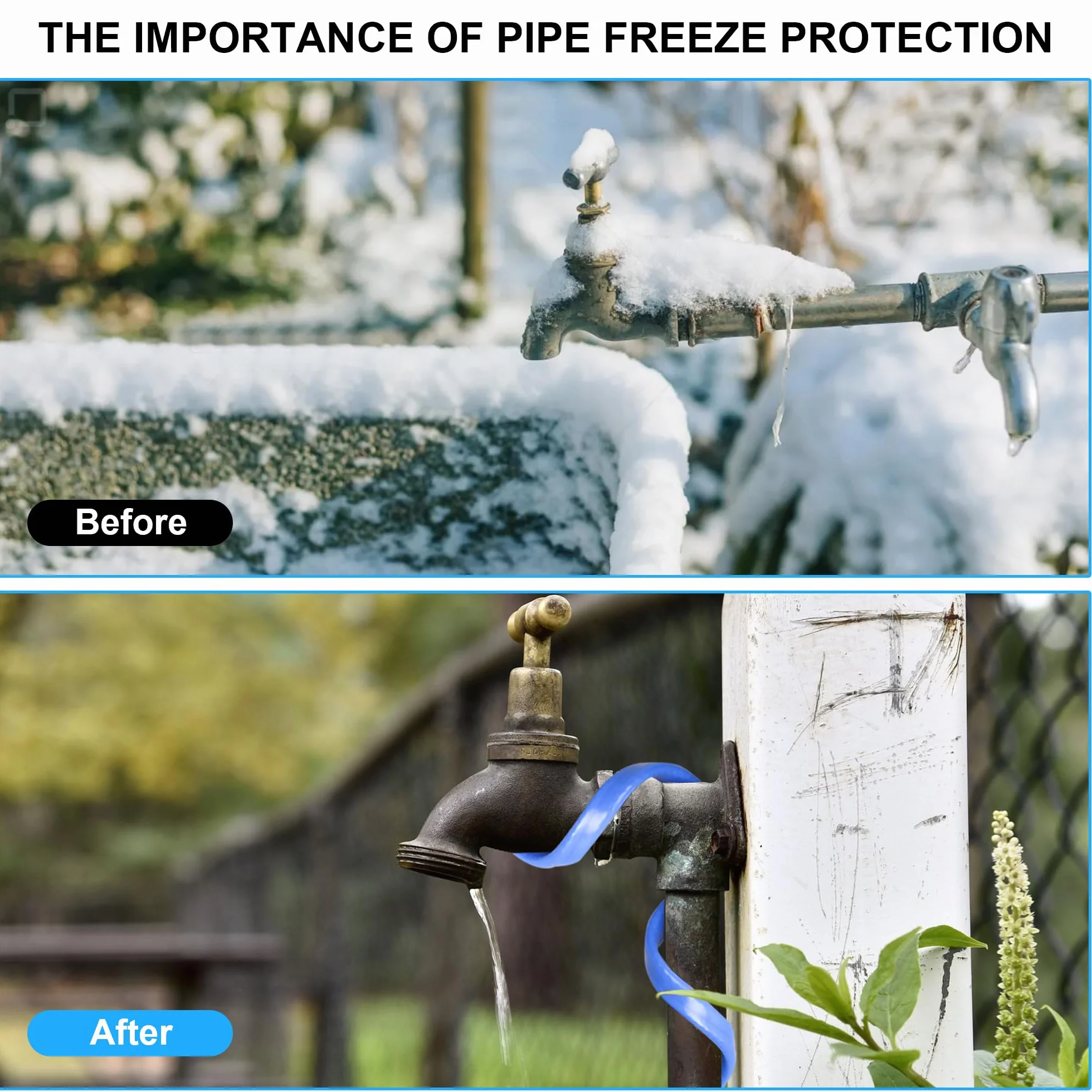 Cavi Termici per Tubi, Ci-Fotto Cavo di Riscaldamento Autoregolante con Termostato Incorporato per Protezione di Tubi Dell'acqua, Tubi di Casa in Metallo/Plastica, Abbeveratoi per Pascoli (3M, 17W/M)