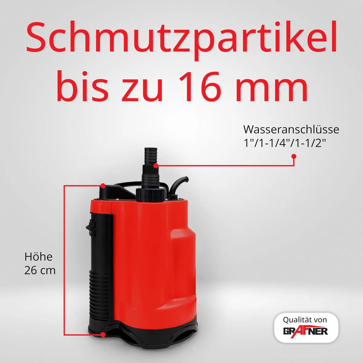 Grafner Pompa per acqua sporca, da 400 Watt fino a 7500 l/h, con interruttore galleggiante, aspirazione piatta fino a 25 mm, corpo estraneo, diametro 16 mm, pompa sommersa per drenaggio, pompa a