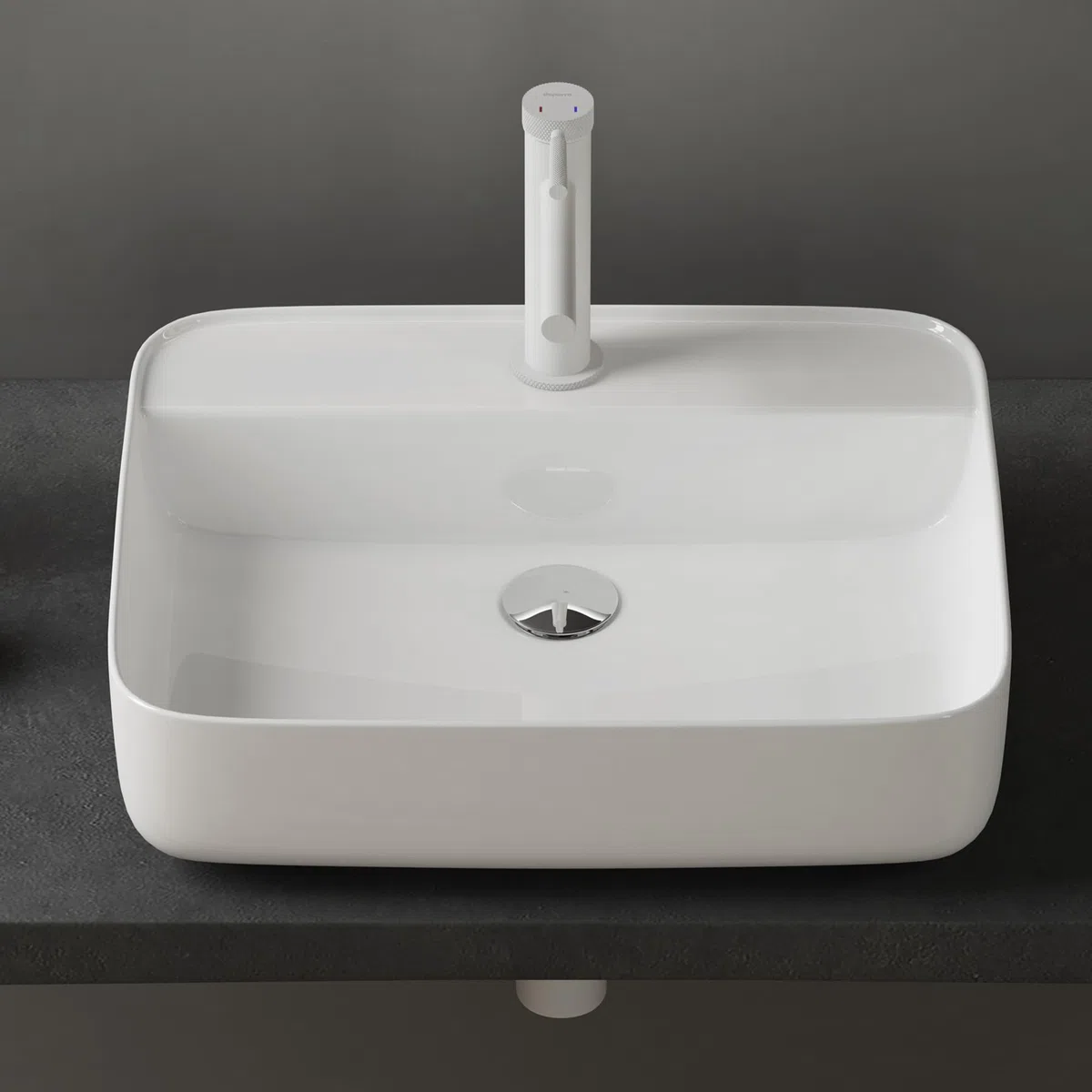 doporro Lavabo da Appoggio 50x40x13,5cm, Lavandino Bagno Brüssel107 in Ceramica con Nano Rivestimenti inclusi, Bianco