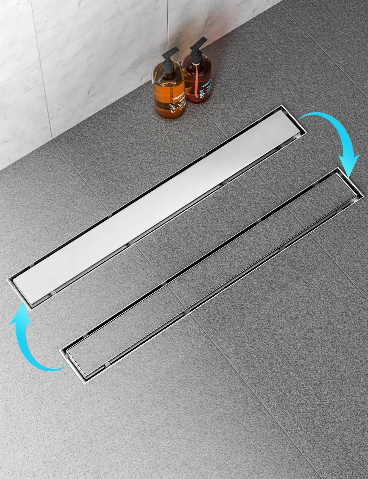 Neodrain Canalina per doccia, 70 cm, in acciaio inox, scarico a 360°, extra piatto, con filtro antiodore e adattatore per il bagno