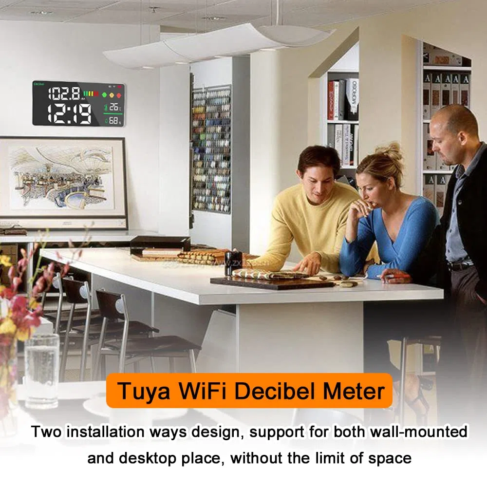 WiFi Decibel Meter 4in1 Temperatura Umidità Decibel Test Sveglia 11 pollici LED Display Colore Collegamento Intelligente APP Controllo Rumore Decibel Meter