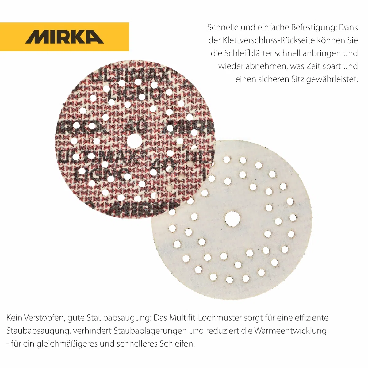 Mirka Ultimax Ligno Ø 125mm dischi abrasivi a strappo Multifit/grana 40/50 pezzi/multiperforazione/per la levigatura di superfici in legno