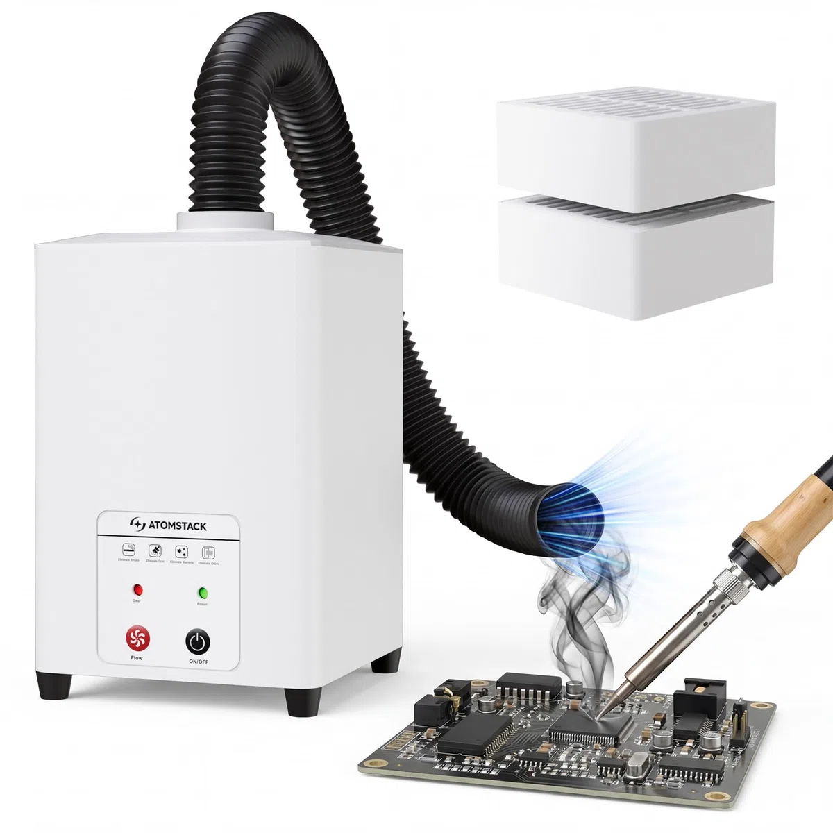 ATOMSTACK D5 Purificatore d'aria Con Filtro HEPA Per Incisore Laser P1 5W – Mini Aspiratore di Fumi Per Incisori Laser Con Filtrazione a 3 Strati Incluso Carbone Attivo