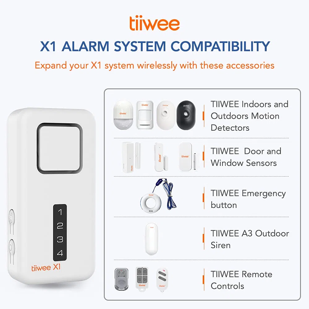 tiiwee Sistema di Allarme per Porte e Finestre - Sistema di Sicurezza con Potente Sirena, 1 Rilevatore di Movimento, 2 Sensori per Porte e Finestre e 2 Telecomandi