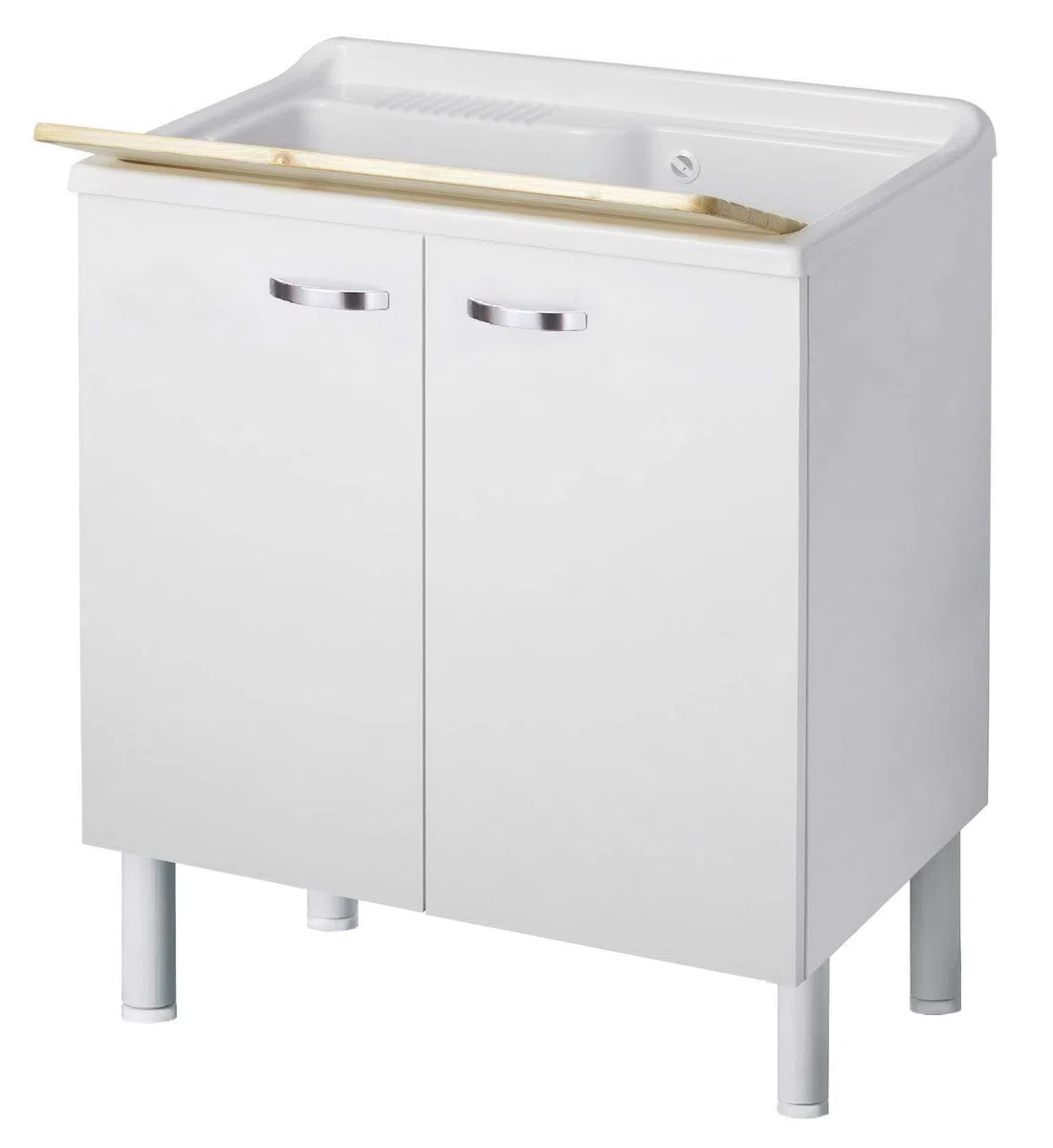 Negrari Arcobaleno Lavatoio Interno Misura 80x50 L80 P50 H85 cm Bianco Mobile Nobilitato Idrofugo Legno Vasca Resina Asse Lavaggio Polipropilene Sifone Autopulente Troppopieno Piedini Regolabili