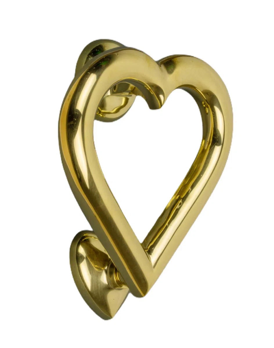 Brass Bee - Battente porta in ottone con finitura in ottone, battente a forma di cuore, in ottone massiccio