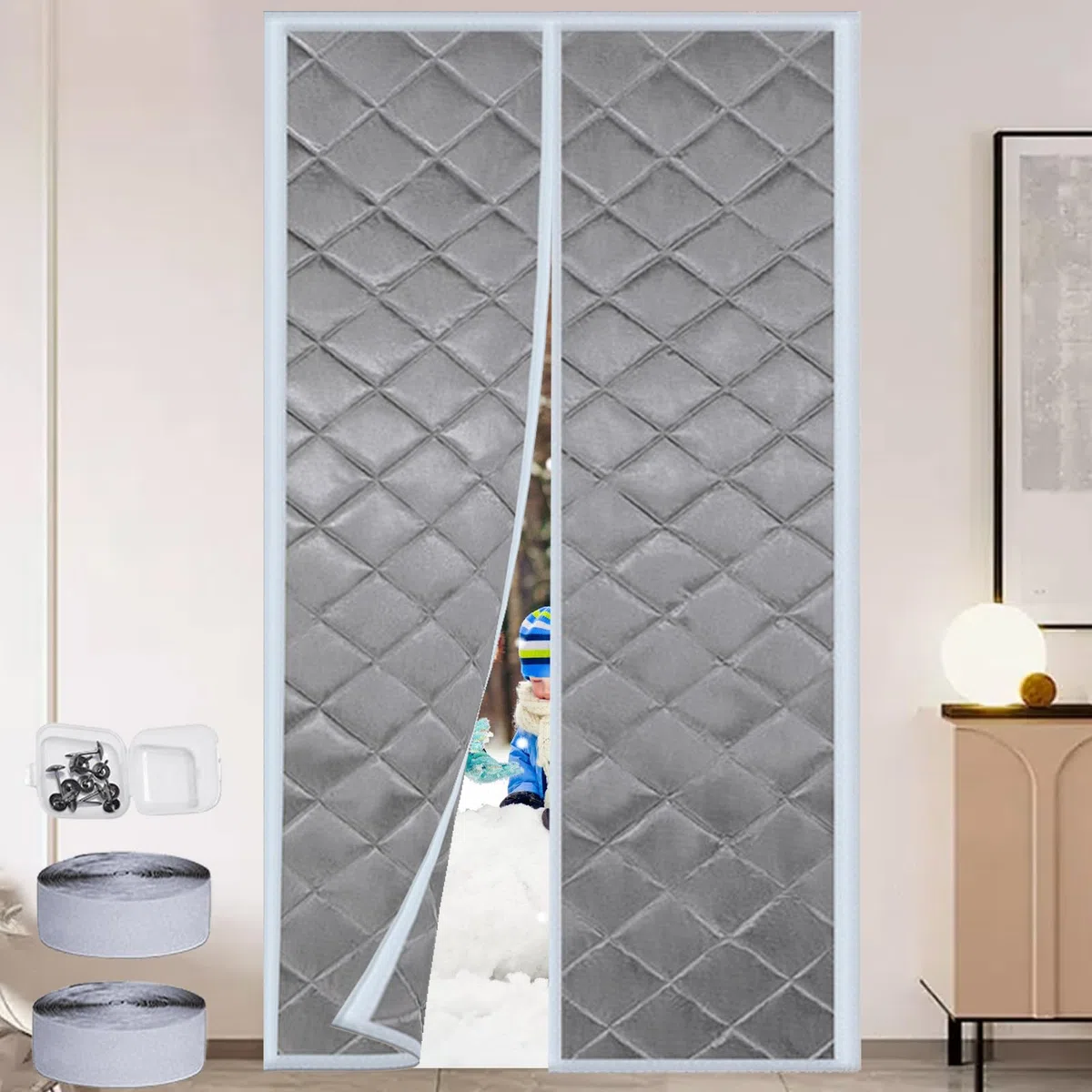 BORDEAG Tenda Della Porta Invernale Calda, Tenda Termica Magnetica, Tenda Magnetica Isolante Termica Per Porte, Tenda Per Porta Inverno Termica (70 X 200 cm)