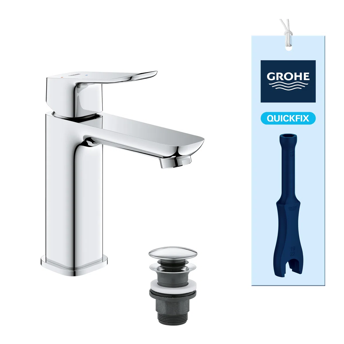 GROHE Dice Rubinetto miscelatore per lavabo con piletta push-open (M-Size 172 mm, cartuccia ceramica 28 mm, risparmio idrico ed energetico, facile da installare), cromo, 1018360000