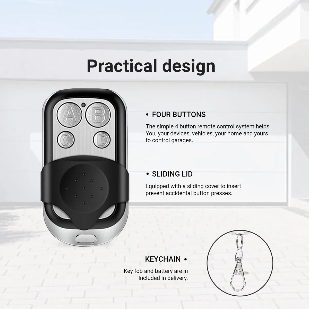Leyf 1 porta garage 433 MHz, telecomando universale de Portail, 4 canali, compatibile con codice di frequenza 433 MHz, trasmettitore manuale, regolazione semplice, apriporta del garage