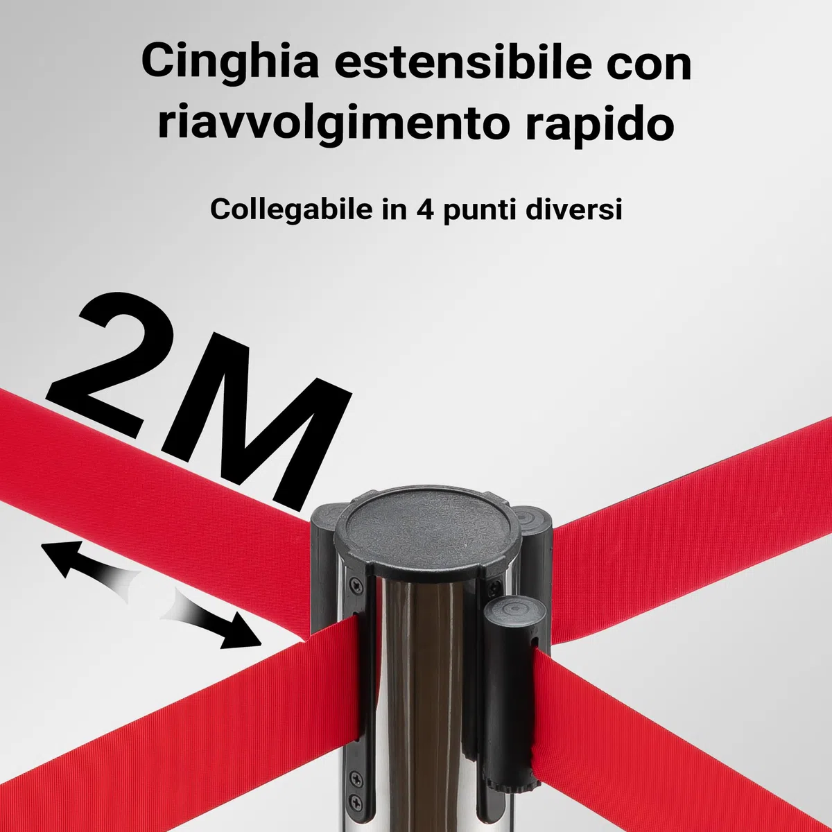 Wiltec Colonnine tendinastro 320 x 70 x 900 mm, Set 2 paletti delimitatori in acciaio inox con nastro rosso