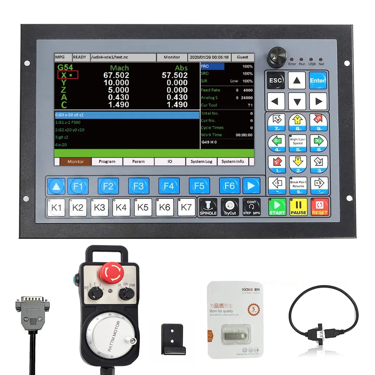 RATTMMOTOR PLC DDCS Expert 5 assi offline controllo del movimento 1 MHz G codice U disco con volante per router CNC