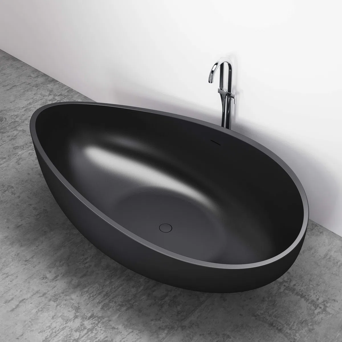 Vasca da bagno freestanding in Solid Stone, 'WAVE' nero opaco 180x110cm
