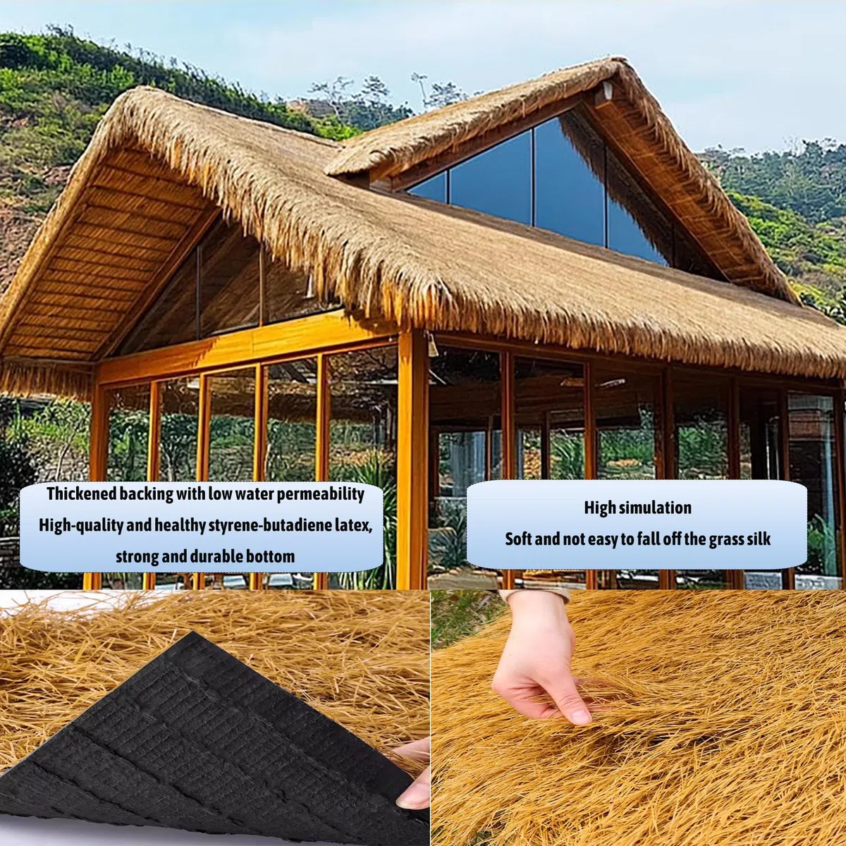 Tegole Artificiali in Paglia Simulata – Copertura PE/PP Resistente per Tiki Bar Gazebo, Giardini Anti-UV e Impermeabile Facile Installazione(Size:50cm*10m(19.7in*32.8ft))