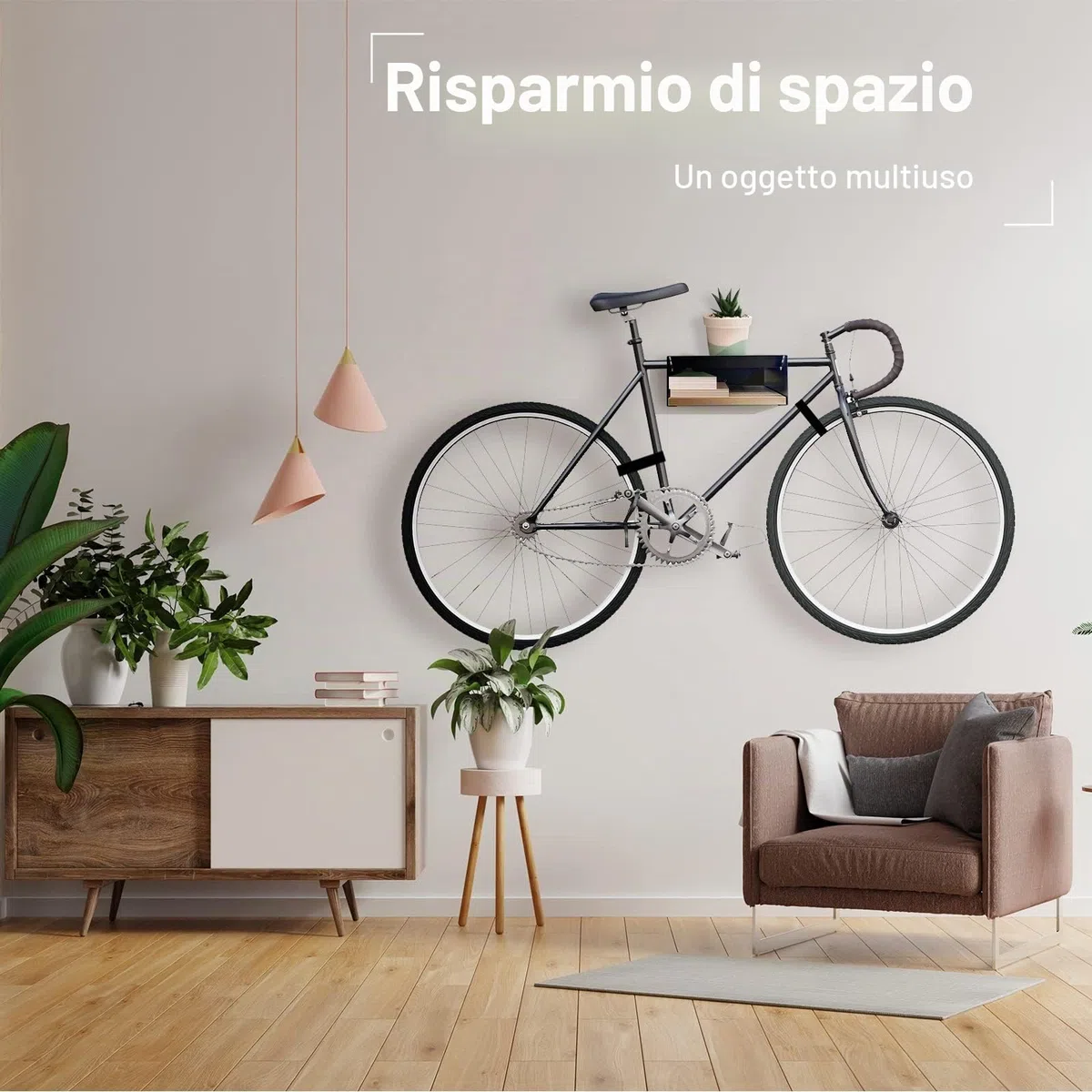 MOSHAY Supporto da parete per bicicletta, in alluminio e legno, supporto per bicicletta da strada, bici da ghiaia, bici da turismo, supporto da parete per interni per garage e soggiorno