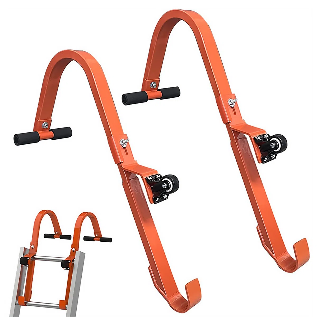 Ganci per Scale da Tetto con Ruot, 2Pezzi Ganci per Scale da Tetto con Stabilizzatore, Capacità di Carico da 250KG, Stabilizzatore per Scala con Impugnatura in Gomma