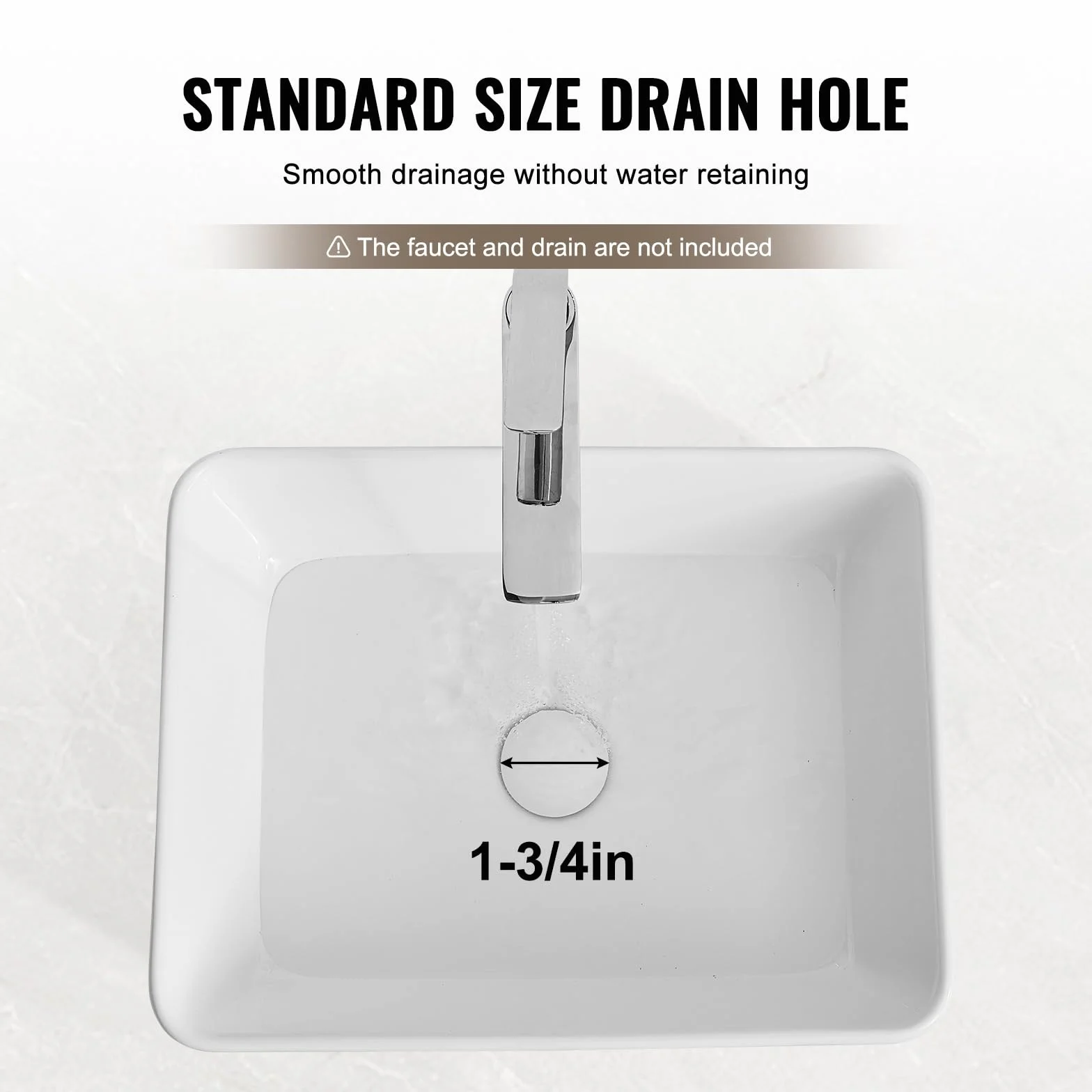VEVOR Lavandino da Appoggio Rettangolare, 38 x 47 cm per il Bagno, Lavabo da Appoggio in Ceramica Bianca Sopra il Piano, Stile Moderno, Luminoso ed Elegante, per Bagno, Hotel, Toilette, Camper