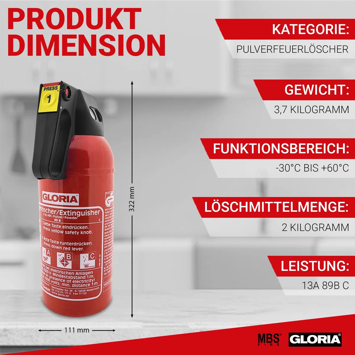 Compatto estintore 2 kg con caricabatteria da auto Supporto per Personal Communication