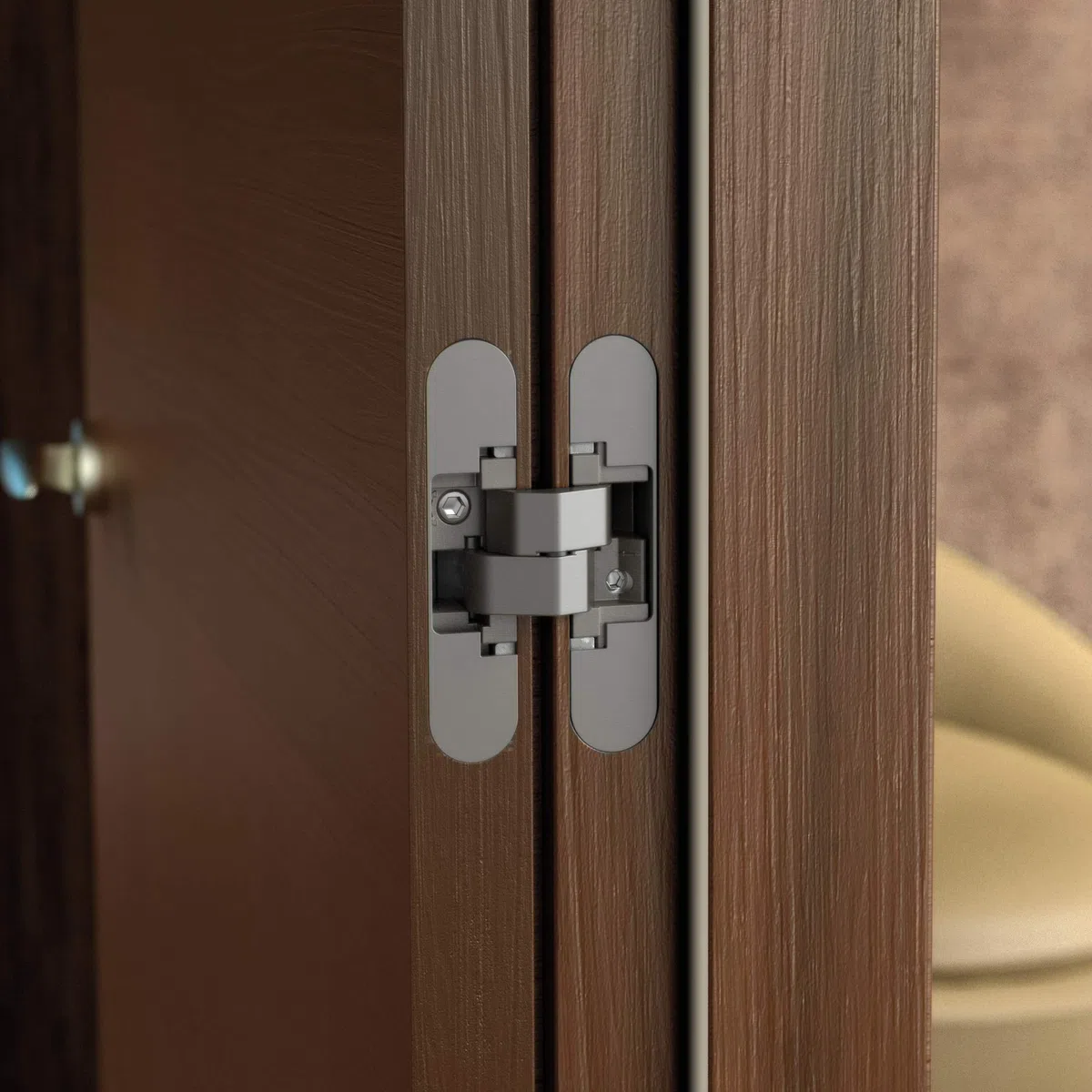 Emuca- Cerniere invisibili per porte di passaggio, lotto di 2 cerniere invisibili per porte pesanti, carico di 60 Kg, apertura 180º, zamak, grigio metallizzato