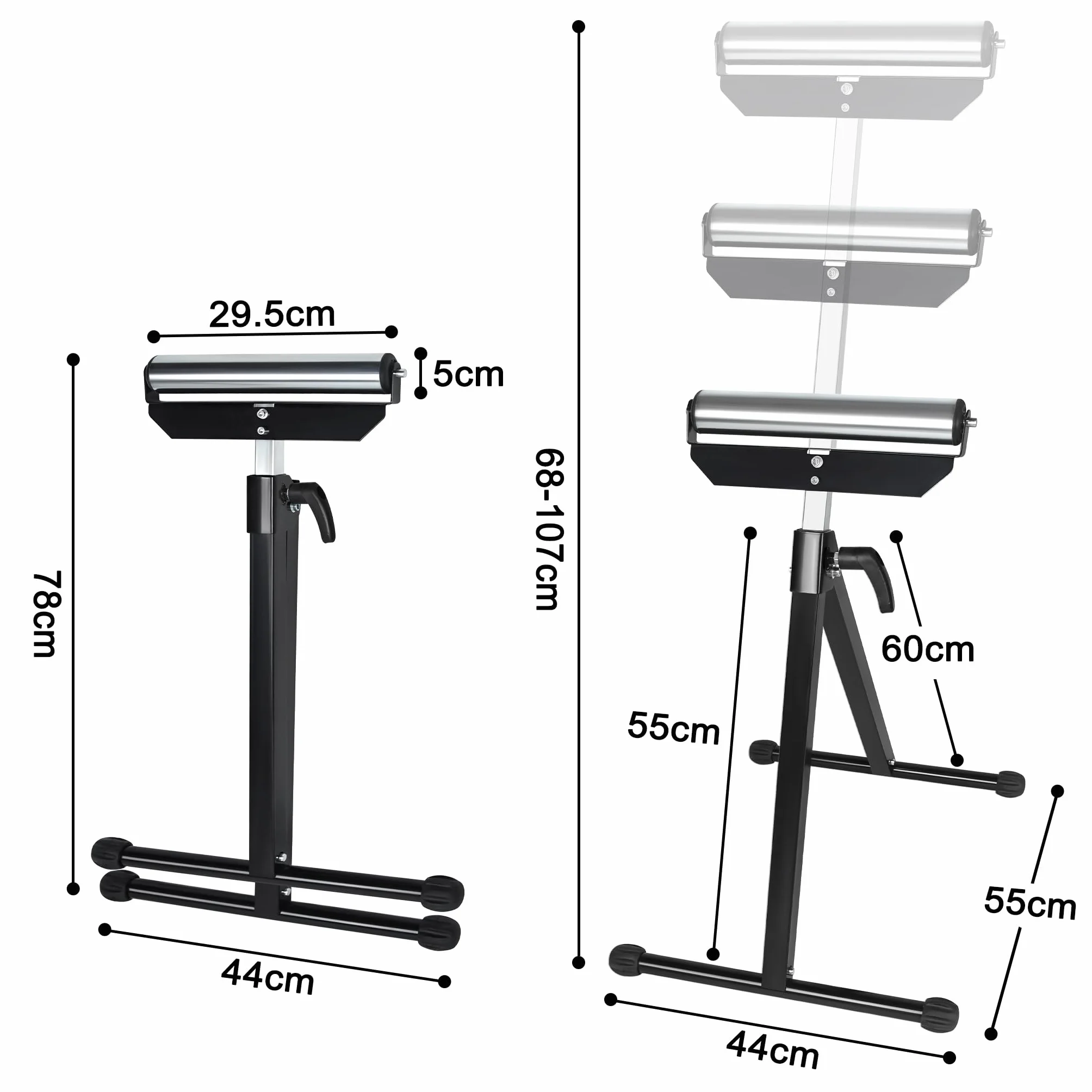 NAIZY 4x Rullo Regolabile Altezza Cavalletto 68-107cm, Banchetto Lavoro Pieghevole Con Piedini Antiscivolo Acciaio Massimo Fino A 60KG/Pezzo