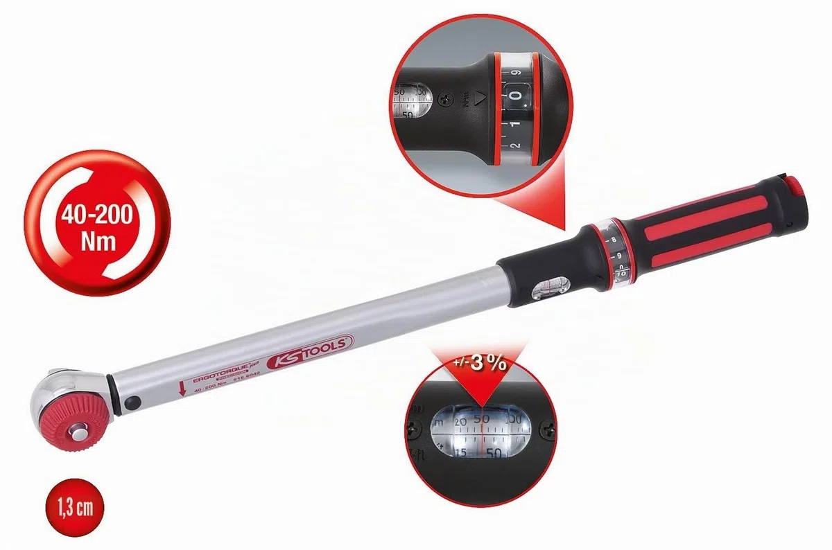 KS Tools 516.6042 1/2" Chiave dinamometrica 20-200 Nm con testa a cricco e quadro reversibile Quick-Lock