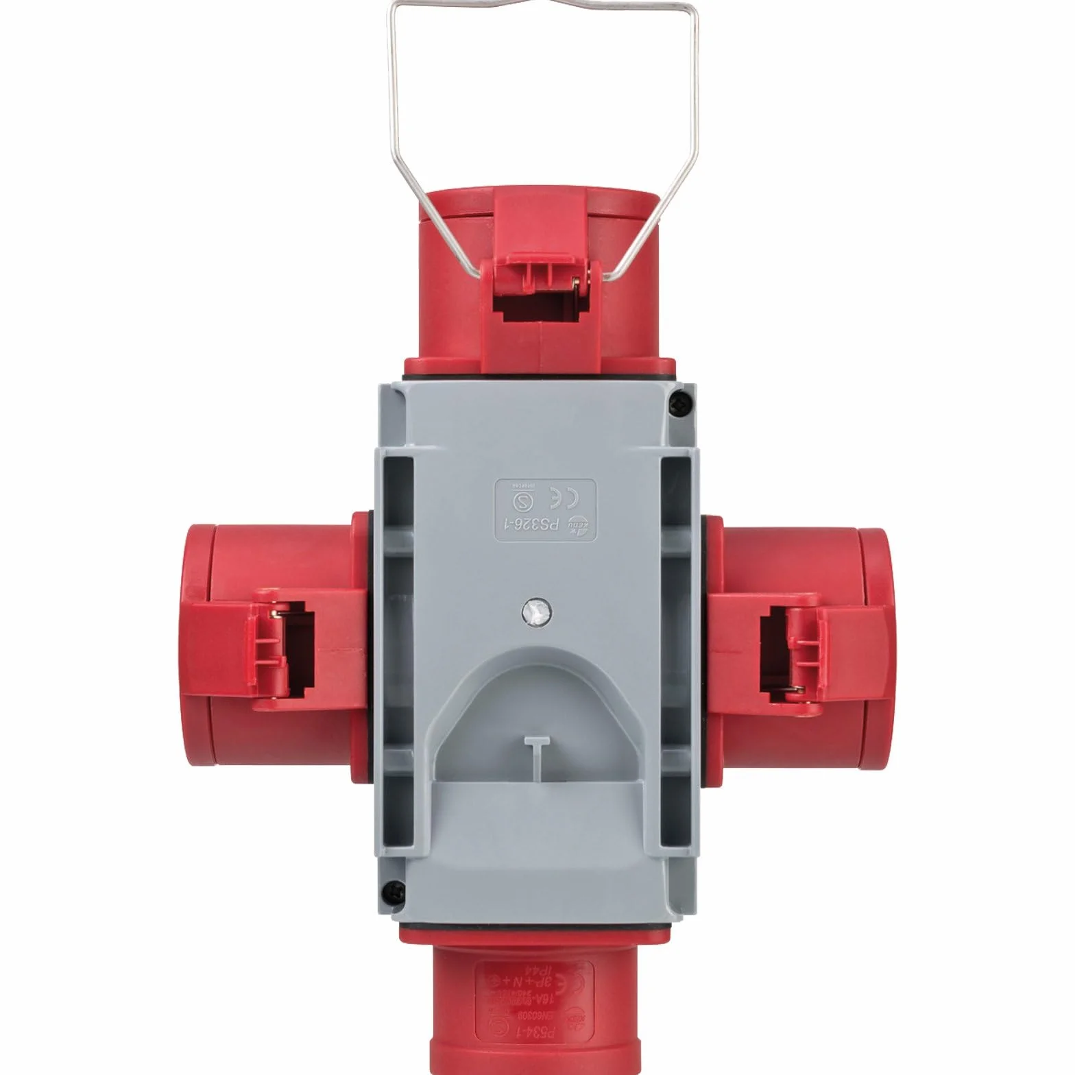 Brennenstuhl 1081640 Adattatore distributore di Corrente IP44 (1 Spina 3 Prese CEE 400 V/16 A) per Cantieri, Grigio, Rosso