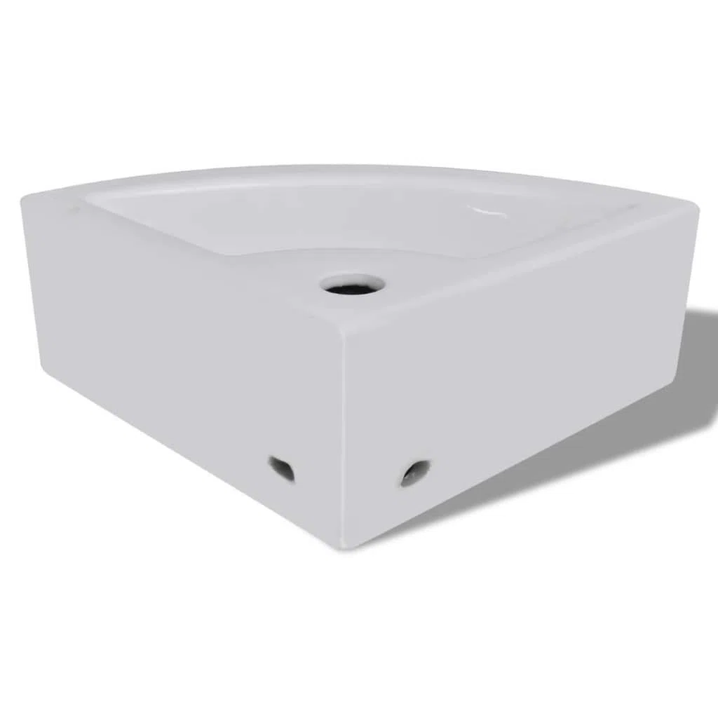 vidaXL Lavello in Ceramica ad Angolo con Foro per Rubinetto Scarico Lavandino