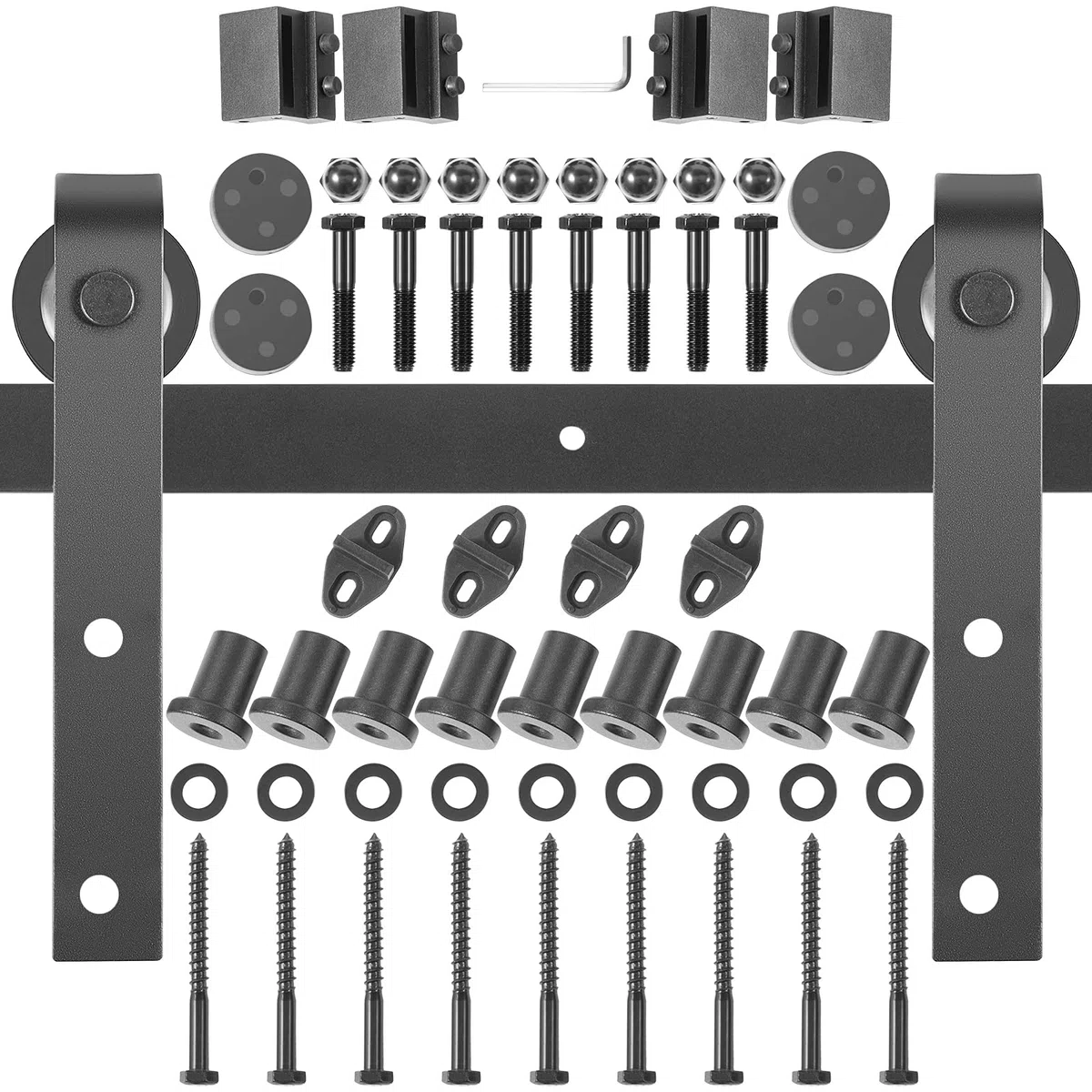 VEVOR gcm-do2 scorrevole 3,5 m, kit hardware doppio portante 150 kg, binario per fienile in acciaio al carbonio, spessore 4-4,5 cm e pannello porta largo 1,8 m, nero