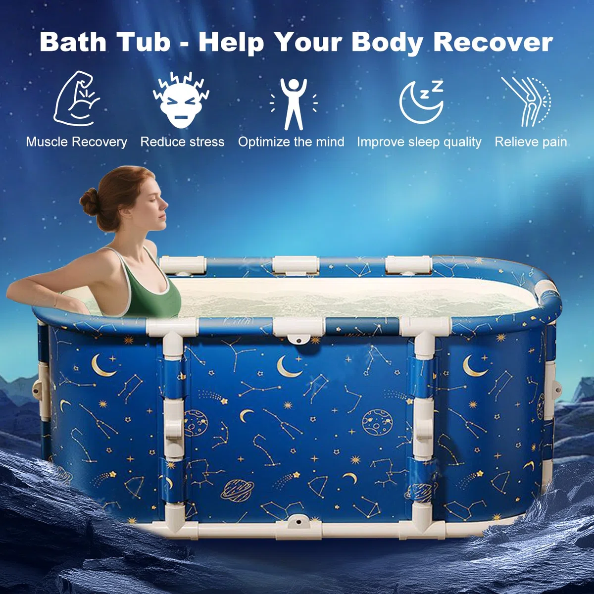 Simcat Vasca da bagno pieghevole portatile, grande vasca da bagno per doccia calda e bagno di ghiaccio, vasca da bagno indipendente per adulti e bambini (blu)