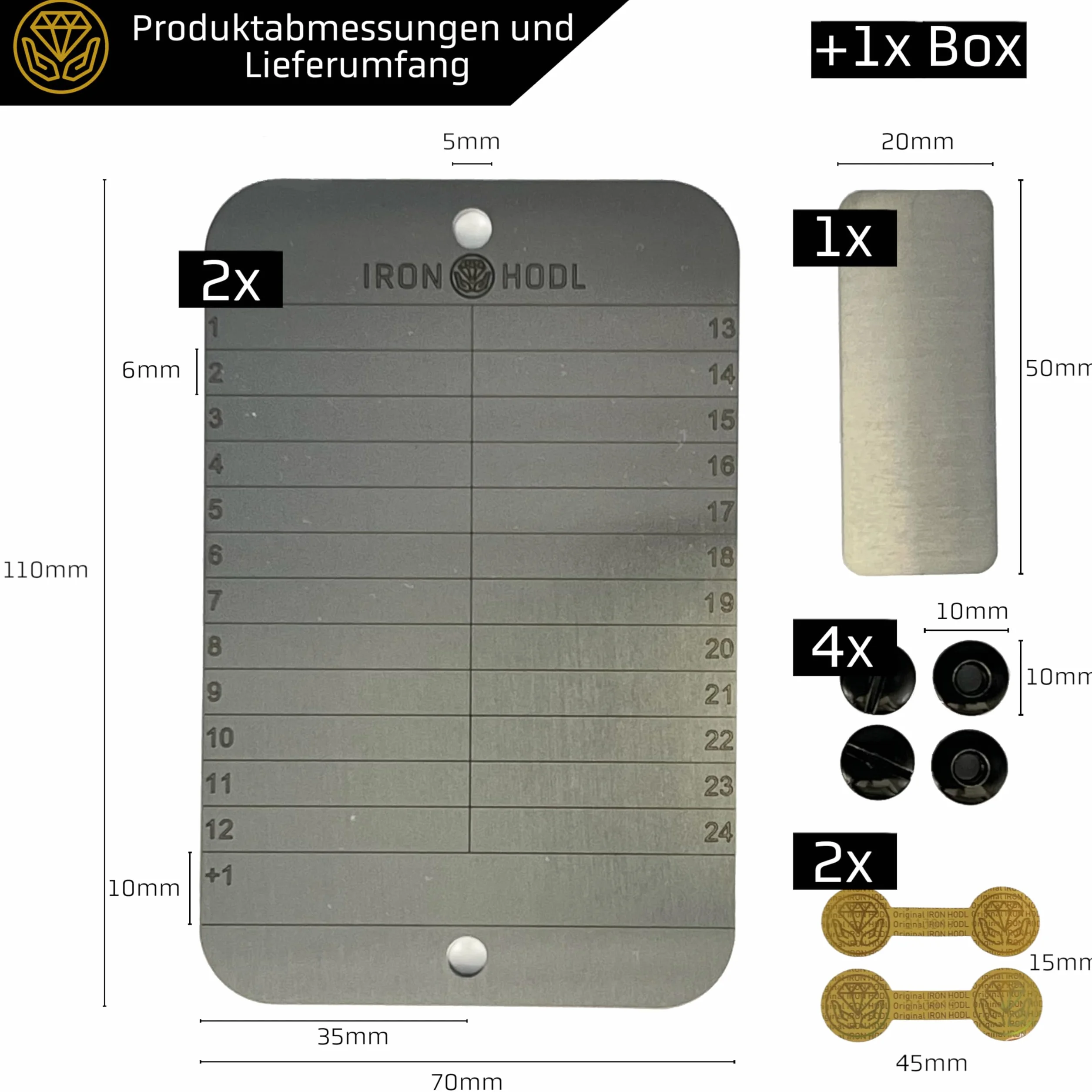 Portafoglio in acciaio + penna per incisione dorata + piastra di prova, viti, adesivi, scatola – (2 x 24 + 1) Recovery Seed Phrase metallo Crypto Wallet Bitcoin Wallet Crypto Cold Wallet
