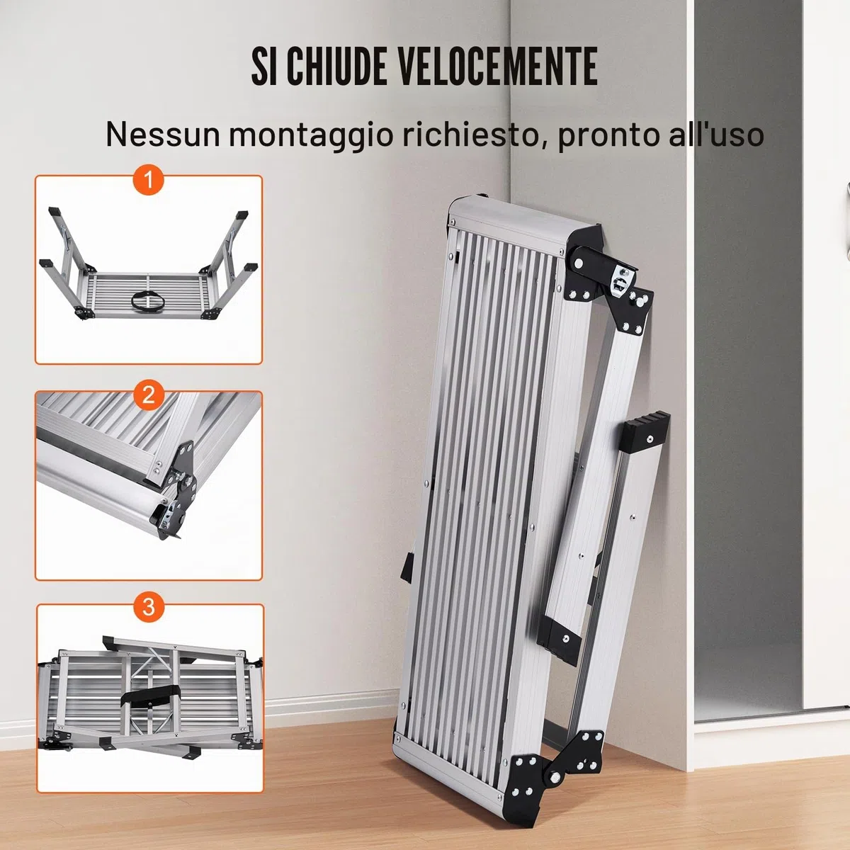 VEVOR Piattaforma da Lavoro in Alluminio Pieghevole Portatile Carico Max. 150 kg Uso Interno Esterno,Sgabello da Lavoro Basso in Alluminio Pieghevole 50,8 x 76 x 30 cm, Argento