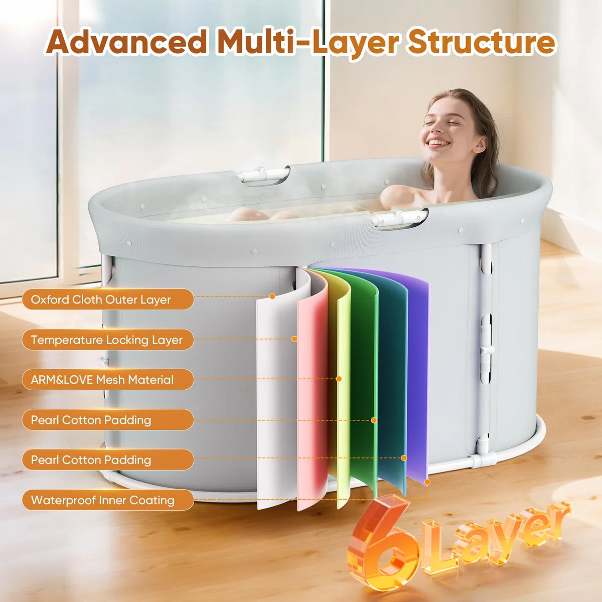 Vasca pieghevole per doccia, vasca autoportante per bagno caldo e bagno ghiacciato, vasca portatile per adulti (ovale)