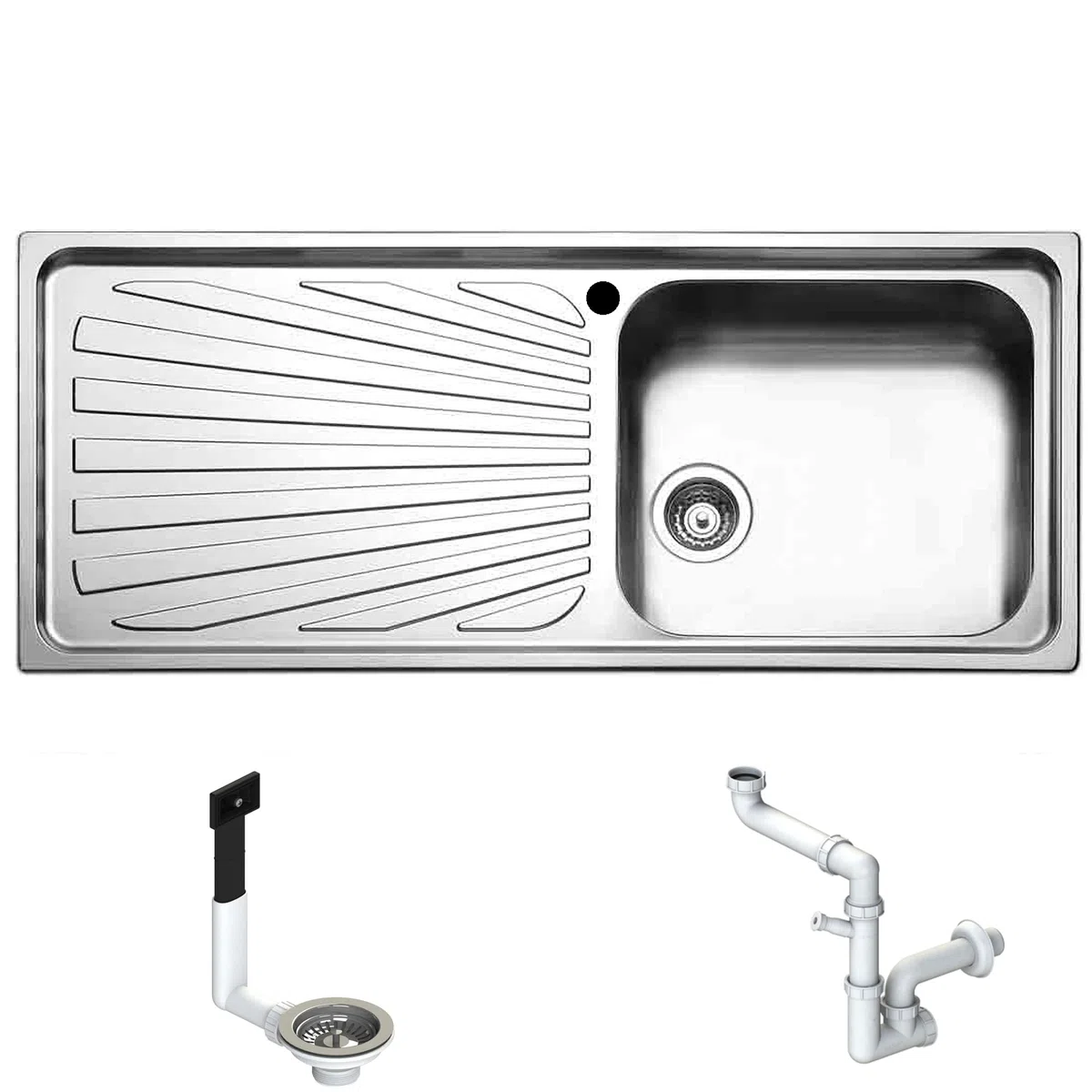 Lavello Incasso Cucina 116X50 FHULLER serie OFFICINA OC1161LVS -1 Vasca 45X40 DESTRA + Gocciolatoio 66X40 SINISTRO - Inox Spazzolato Spessore 7/10 Vasche Profondità cm. 20,9 Per Base Cucina da 60