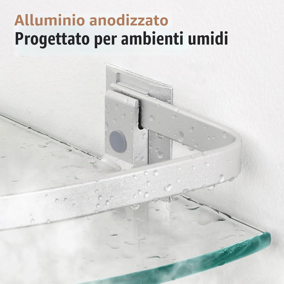 KES Mensola Angolare in Vetro Mensole da Bagno Mensola Doccia con Barra in Alluminio Mensole in Vetro Temperato Extra Spesso da Muro in Stile Contemporaneo Argento 2 Pezzi, A4120A-P2