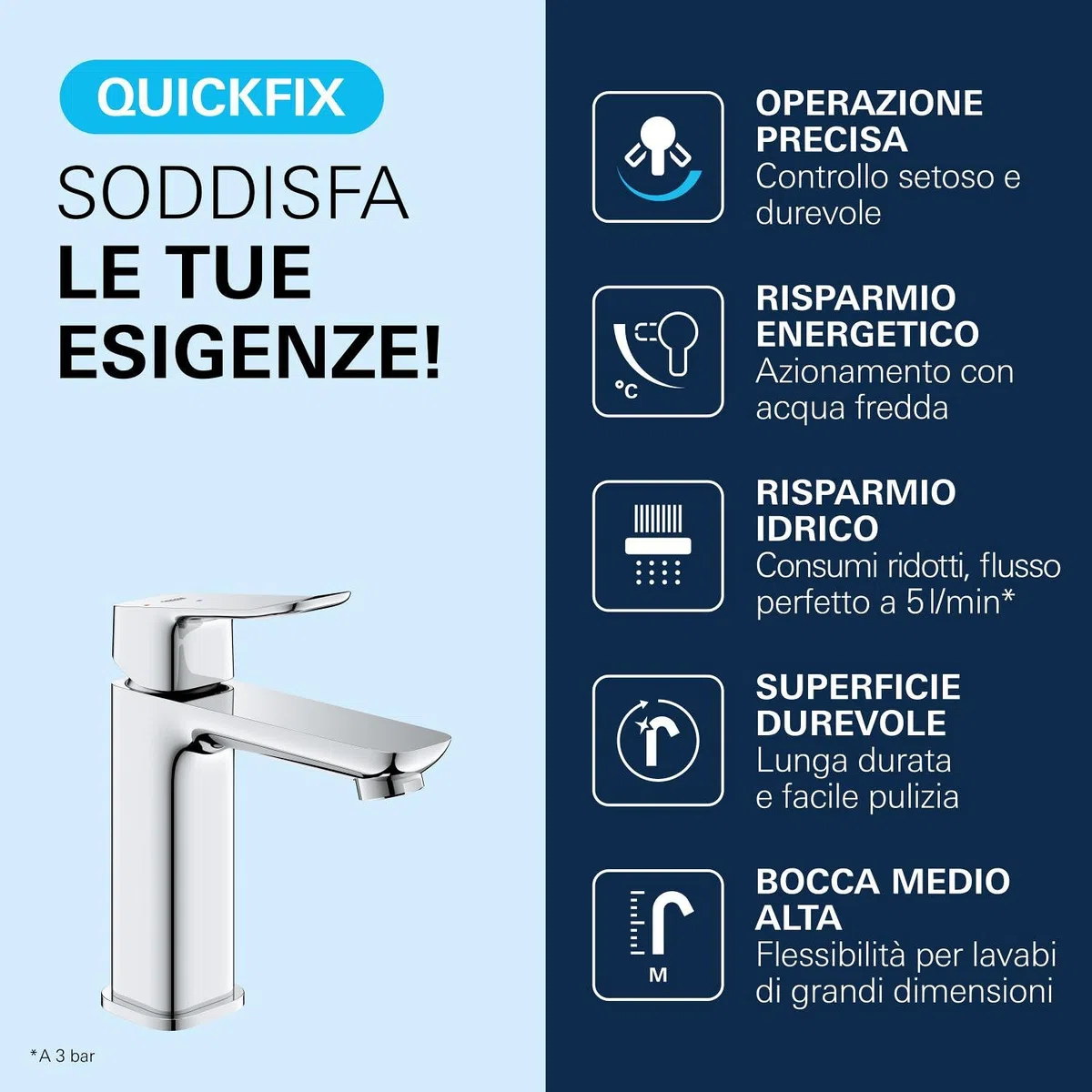 GROHE Dice Rubinetto miscelatore per lavabo con piletta push-open (M-Size 172 mm, cartuccia ceramica 28 mm, risparmio idrico ed energetico, facile da installare), cromo, 1018360000