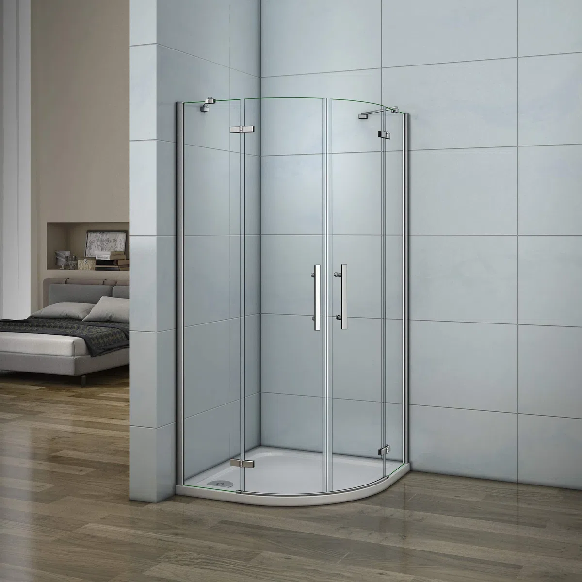 Aica box doccia semicircolare porta battente anticalcare vetro temperato trasparente 6mm (80x80x195 cm)