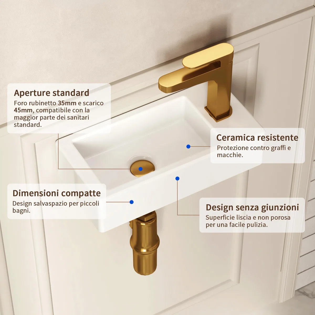 DeerValley - Piccolo lavabo da bagno rettangolare, 38 x 17,8 cm, montaggio a parete, per bagno, toilette, sospeso, design salva-spazio, facile da pulire, in ceramica nera opaca