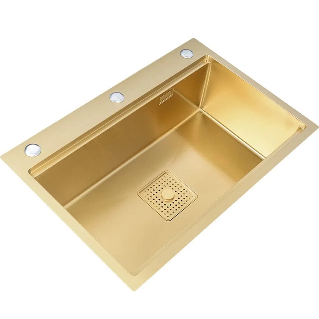 Arredamento per La Casa Lavelli da Cucina in Acciaio Inox Lavelli da Bar A Fessura Singola da Incasso O Sottotop con Gruppo di Scarico Piscina per Lavaggio,Gold-80x46x22cm