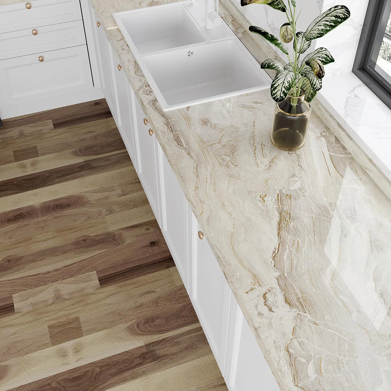 VEELIKE Carta da Parati Marmo Beige 81cm x 300cm Carta Adesiva Effetto Marmo Oro Pellicola Autoadesiva per Cucina Paraschizzi Pellicola Adesiva Decorativa Bagno Rivestimento Parete Camera da Letto