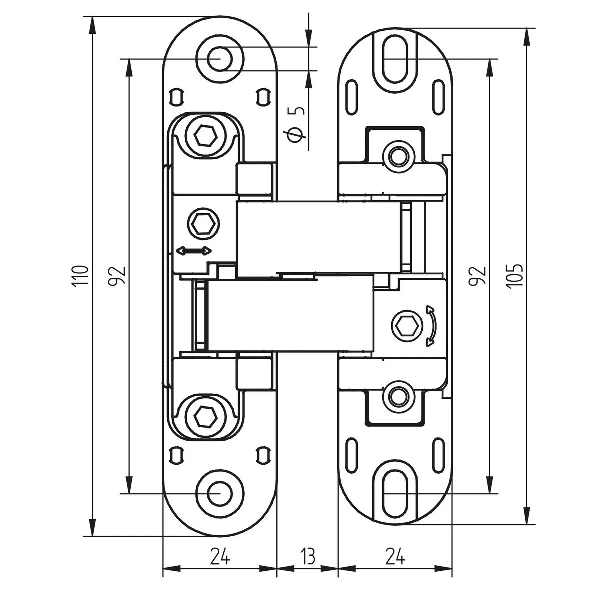 Emuca- Cerniere invisibili per porte di passaggio, lotto di 2 cerniere invisibili per porte pesanti, carico di 60 Kg, apertura 180º, zamak, grigio metallizzato