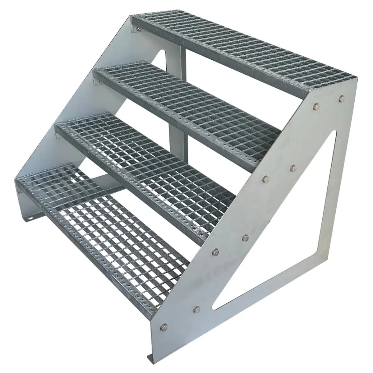 Scale con griglia in acciaio Premium 4 Gradini Scala autoportante Completamente zincata - Dimensioni (L x L x H) 82cm x 100cm x 76cm Resistente alle intemperie e alla corrosione